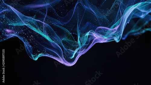 Vibrant Abstract Light Waves in Deep Space with Neon Colors and Particle Effects
