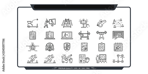 Advanced Football Coaching and Tactical Training Drills Icon Set