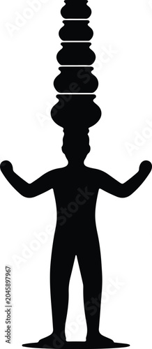 Tableau sur toile Silhouette vector of a person balancing stacked pots on head design