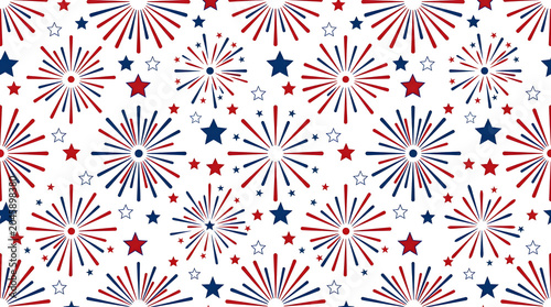 Patriotic Fireworks Seamless Pattern – USA Independence Day Celebration Background
