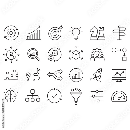 Business Strategy Innovation and Growth Editable Stroke Line Icon Set