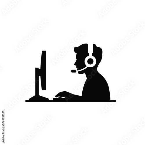 Customer Service, Call Center Agent Silhouette icon