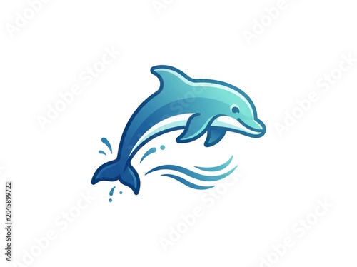 Pixel art jumping dolphin blue gradient icon stylized marine mammal splashing water for retro game design and digital media