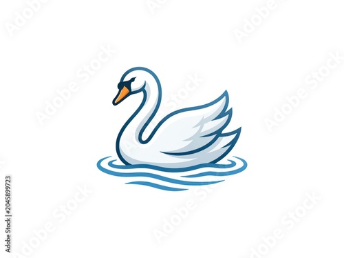 Pixel art swan floating on water, detailed bird illustration, elegant wildlife icon, retro gaming aesthetic, nature symbol