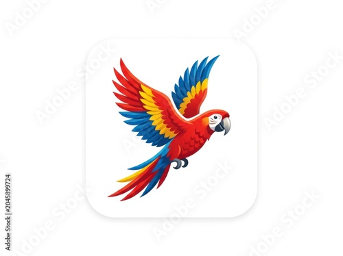 Pixel art scarlet macaw flying with vibrant red yellow and blue feathers isolated icon for gaming and retro digital designs