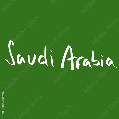 Handwritten Saudi Arabia text on green background