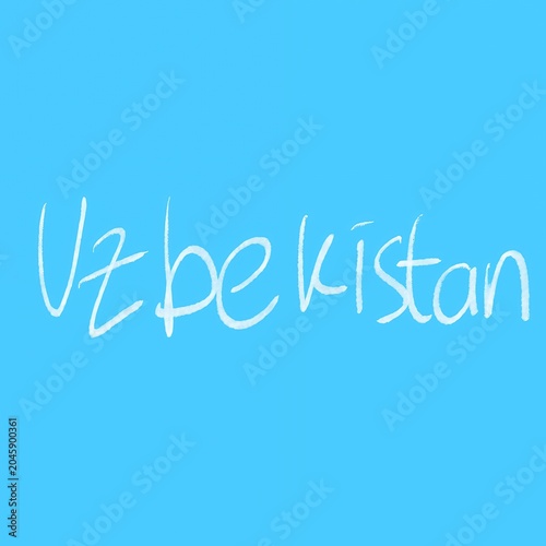 Uzbekistan handwritten in white on blue background