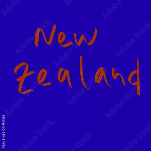 Handwritten text New Zealand on blue background