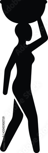 Silhouette vector woman carrying a large bowl on her head design