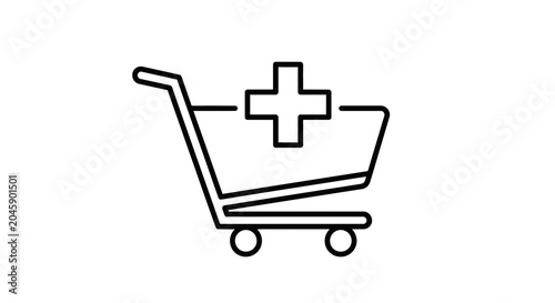Shopping Cart with Plus Icon: Add to Cart, New Item, Online Shopping Concept