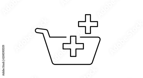 Shopping Cart with Plus Signs Icon: Add to Cart, New Item, Online Shopping Concept