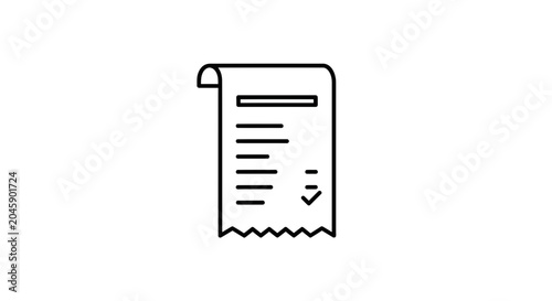 Simple Line Icon of a Receipt or Bill with a Checkmark, Isolated on White Background