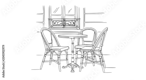 Parisian Cafe Table and Chairs Sketch - Outdoor Seating Drawing