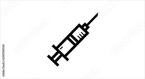 Simple Line Art Icon of a Medical Syringe.