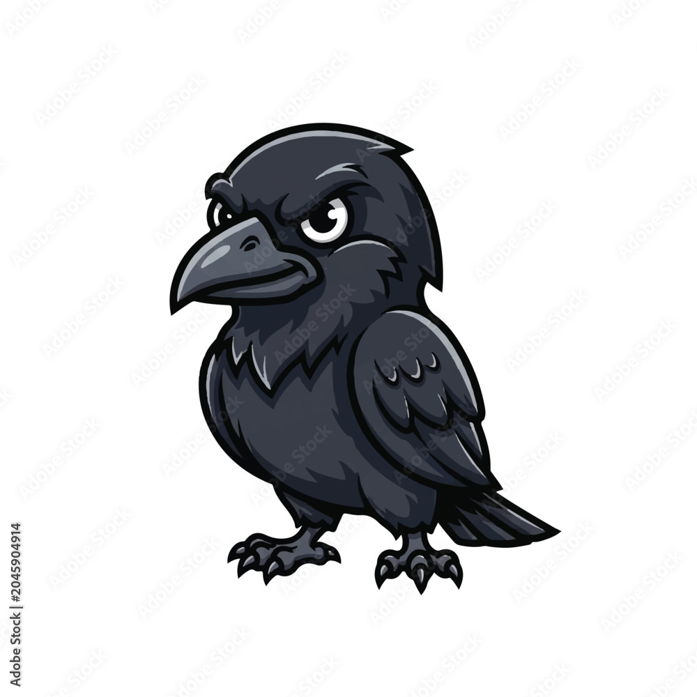 Fototapeta premium Cartoon Black Bird Crow Illustration.