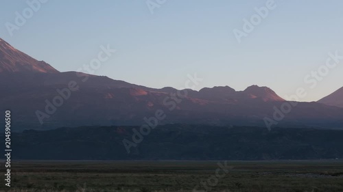 Mountain Big Ararat and Mount Little Ararat at dawn, view from the Turkish side