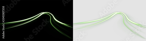 Slika na platnu Smooth green lines curve gracefully against isolated on transparent and black ba