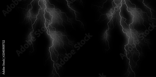 Lightning bolts on black background, electric storm