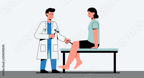 Doctor checking patient's knee reflex with reflex hammer, medical examination