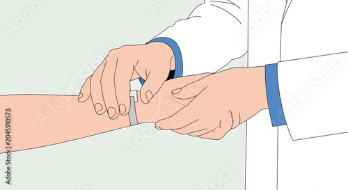 Doctor checking patient's pulse on wrist with stethoscope, medical examination