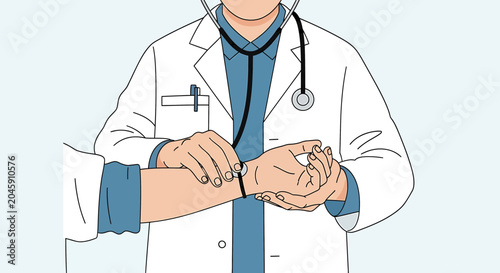 Doctor checking patient's pulse on wrist, medical checkup, healthcare concept