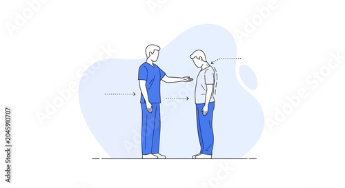 Doctor checks patient's posture, physical therapy, medical examination, health check