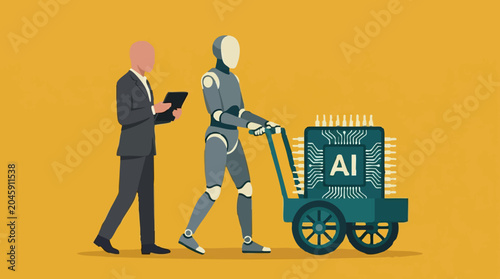 Φωτογραφία Business person and robot collaborating to deploy artificial intelligence