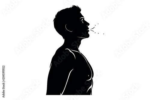 Foto Contemplative silhouette a man exhaling lost in thought against a clean white ba