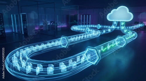 Digital document processing cloud environment data visualization futuristic technology cyber security concept