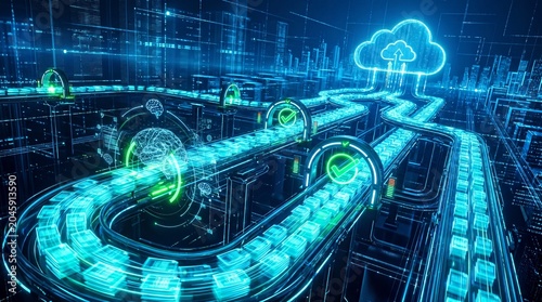 Innovative digital document storage solutions urban tech hub infographic futuristic environment aerial perspective data management concept