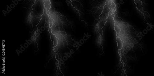 Lightning bolts on black background, electric storm