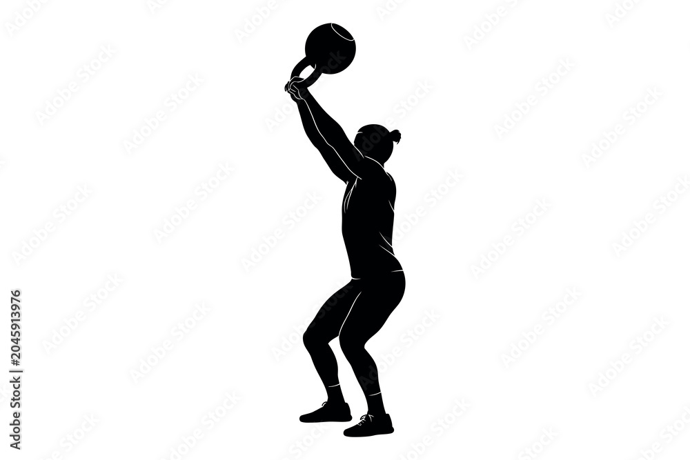 Obraz premium Silhouette of an athlete performing a medicine ball slam exercise for strength and fitness