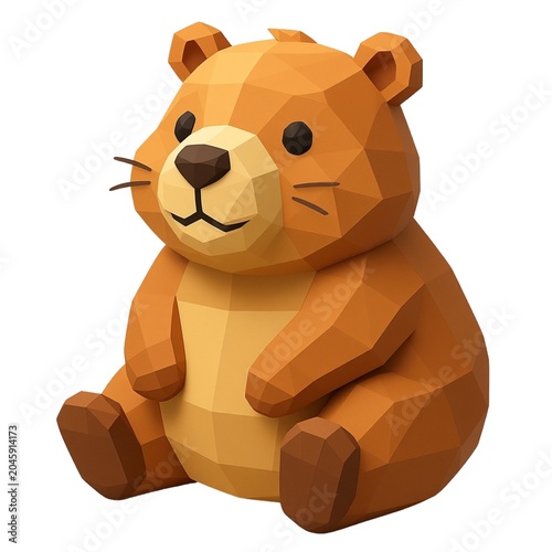 Cute Low Poly Capybara Isolated on White Background