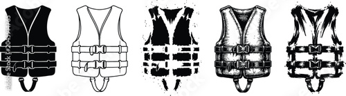 A set of tactical vest silhouette illustrations in eps format for military and outdoor use