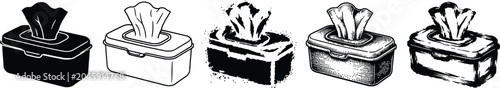 A set of tissue box illustrations in various silhouette styles, presented as a collection in eps format.