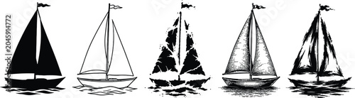Sailboats set sail across calm waters in a serene silhouette eps illustration