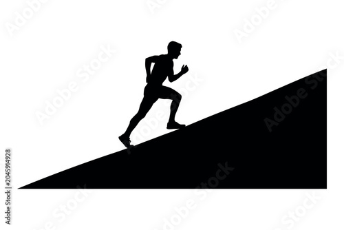 Foto Silhouette of a runner ascending a steep hill representing challenge and determi