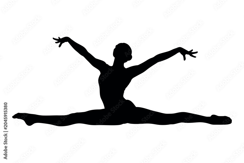 Fototapeta premium Dynamic silhouette of a dancer performing a full split with arms extended gracefully