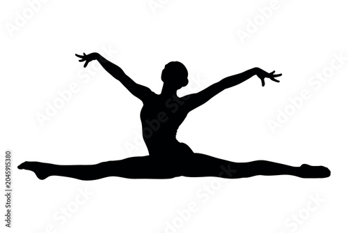 Fotografie Dynamic silhouette of a dancer performing a full split with arms extended gracef