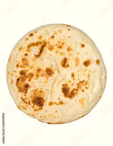 Single Round Flat Baked Jamaican Cassava Bammy Bread Beautifully Isolated on a White Background