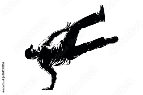 Foto Dynamic breakdance silhouette a powerful urban dance pose in black and white