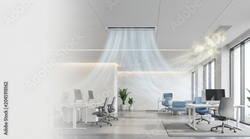 Advanced molecular air purification system in a shared office interior