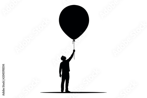 Canvastavla Child holding a balloon silhouette a moment of joyful innocence and upward aspir