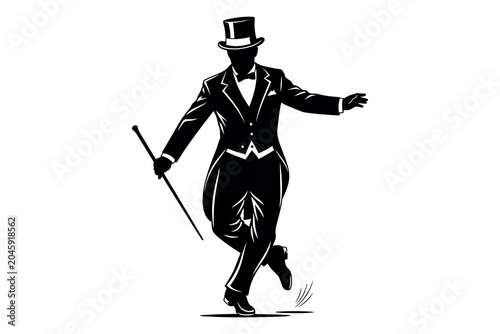 Bild auf Leinwand Elegant gentleman silhouette a vintage illustration of a man in a top hat and fo