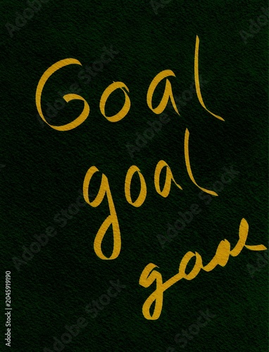 Handwritten goal text on dark green background