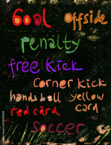 Color handwritten text about soccer on dark background