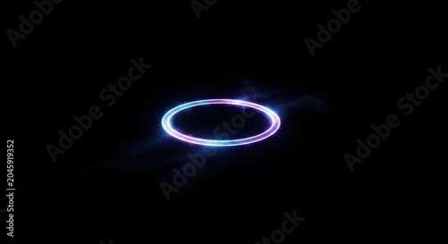Glowing neon ring in darkness.