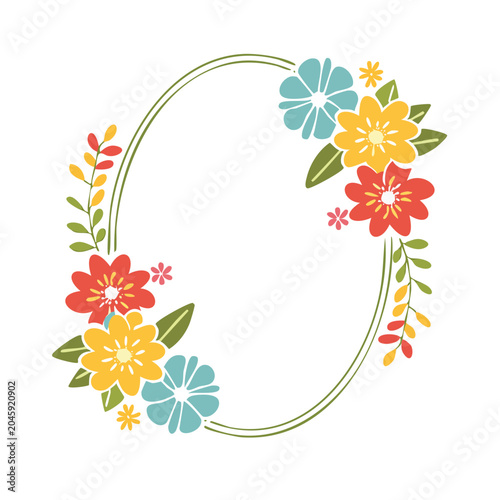 Floral Oval Frame with Spring Flowers
