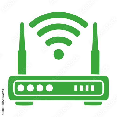 Green wireless router icon with WiFi signal
