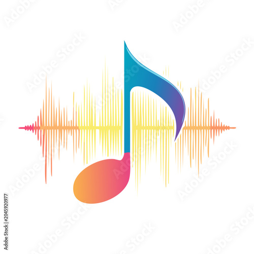 Musical note with colorful sound wave